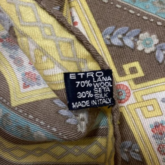 Auth ETRO - Yellow Light Brown Multi Wool Silk Scarf - Picture 4 of 7